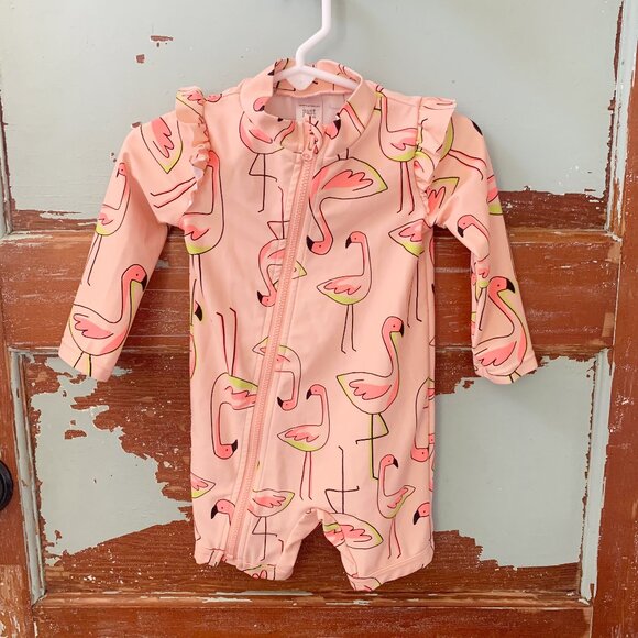 Carter's Rash Guard Swimsuit Flamingos • 9 Months - Picture 1 of 3